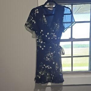 Blue and White Flutter Sleeve Wrap Sundress